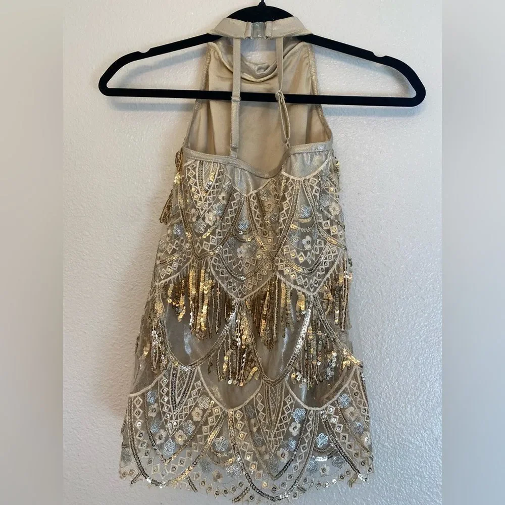 Gold flapper fringe Dance Costume dress 20637 MC-Medium child